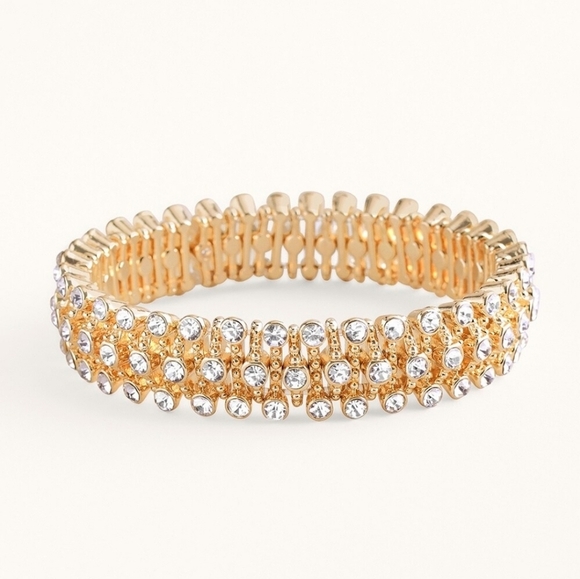 Goldtone Pave Simulated Crystal Stretch Bracelet - Picture 1 of 5